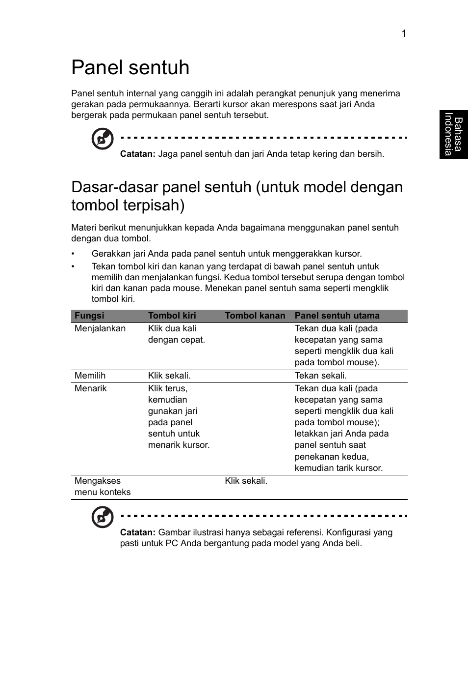 Panel sentuh, Dasar-dasar panel sentuh, Untuk model dengan tombol terpisah) | Acer Aspire V5-571G User Manual | Page 2339 / 2484