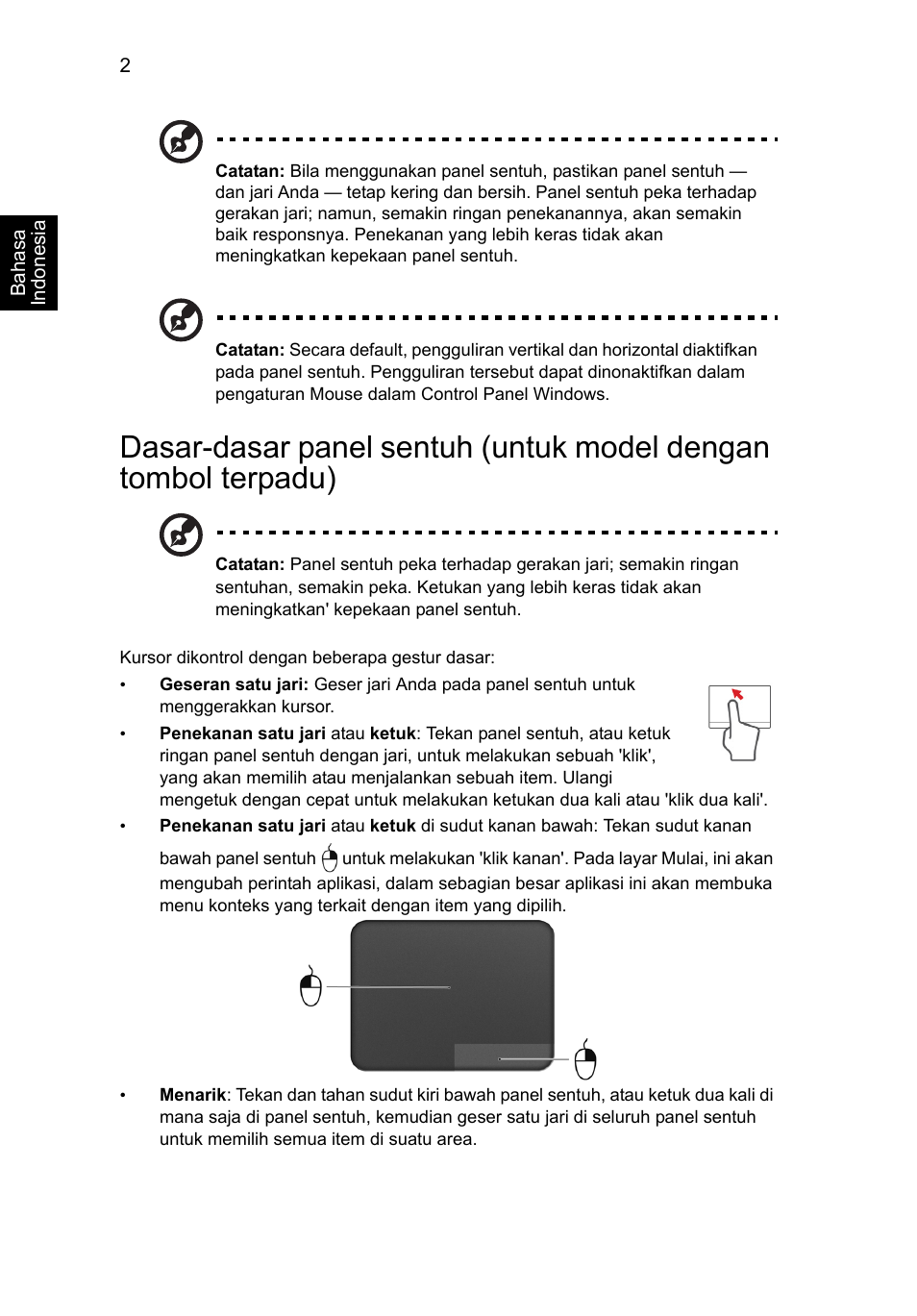 Dasar-dasar panel sentuh, Untuk model dengan tombol terpadu) | Acer Aspire V5-571G User Manual | Page 2340 / 2484