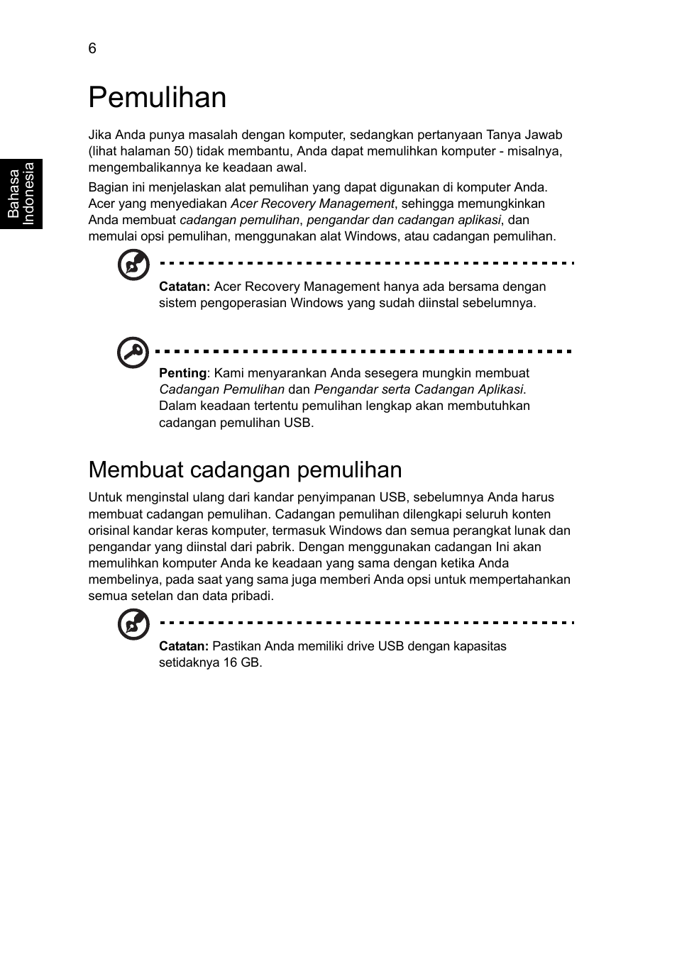 Pemulihan, Membuat cadangan pemulihan | Acer Aspire V5-571G User Manual | Page 2344 / 2484