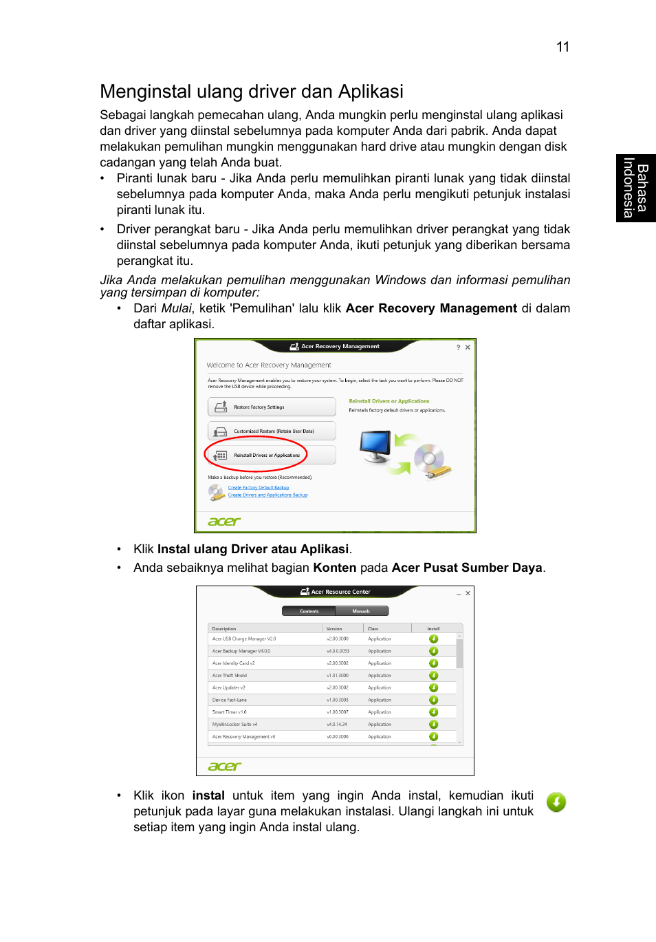 Menginstal ulang driver dan aplikasi | Acer Aspire V5-571G User Manual | Page 2349 / 2484