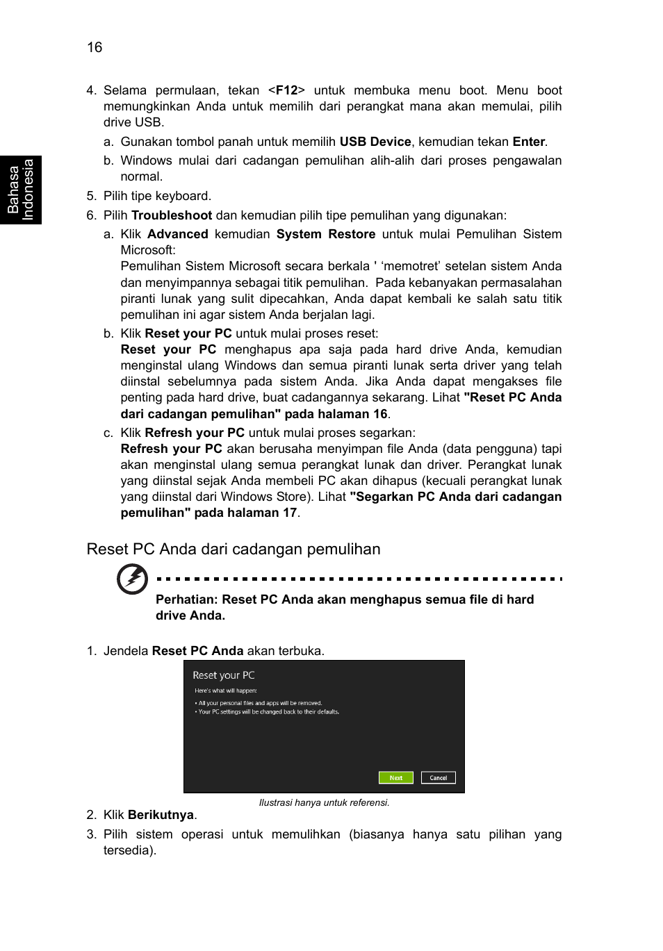 Reset pc anda dari cadangan pemulihan | Acer Aspire V5-571G User Manual | Page 2354 / 2484