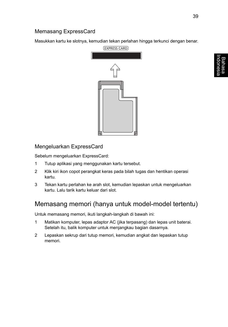 Memasang memori, Hanya untuk model-model tertentu) | Acer Aspire V5-571G User Manual | Page 2377 / 2484