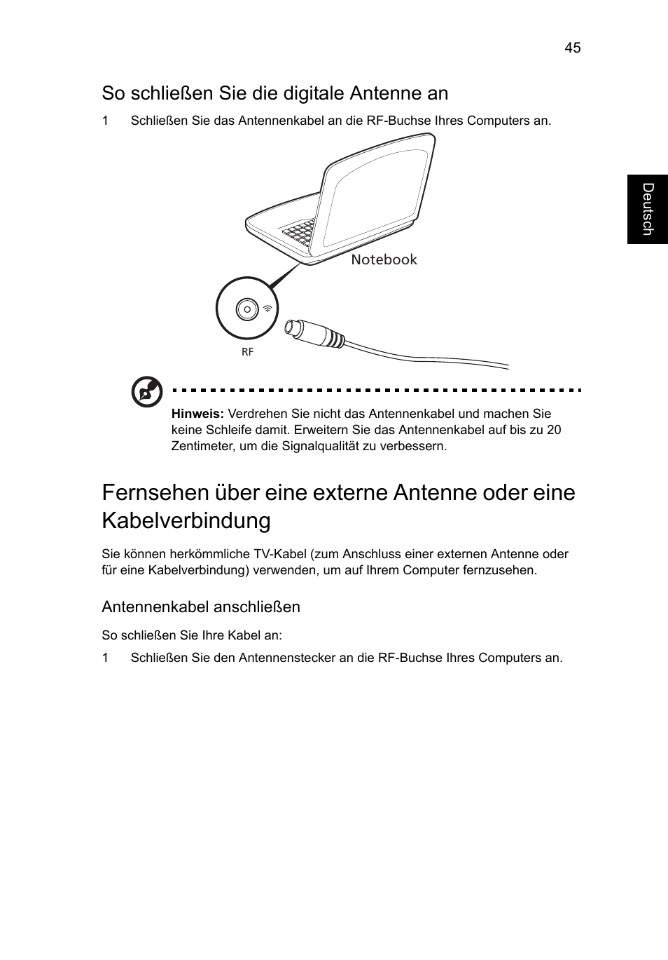 So schließen sie die digitale antenne an | Acer Aspire V5-571G User Manual | Page 239 / 2484