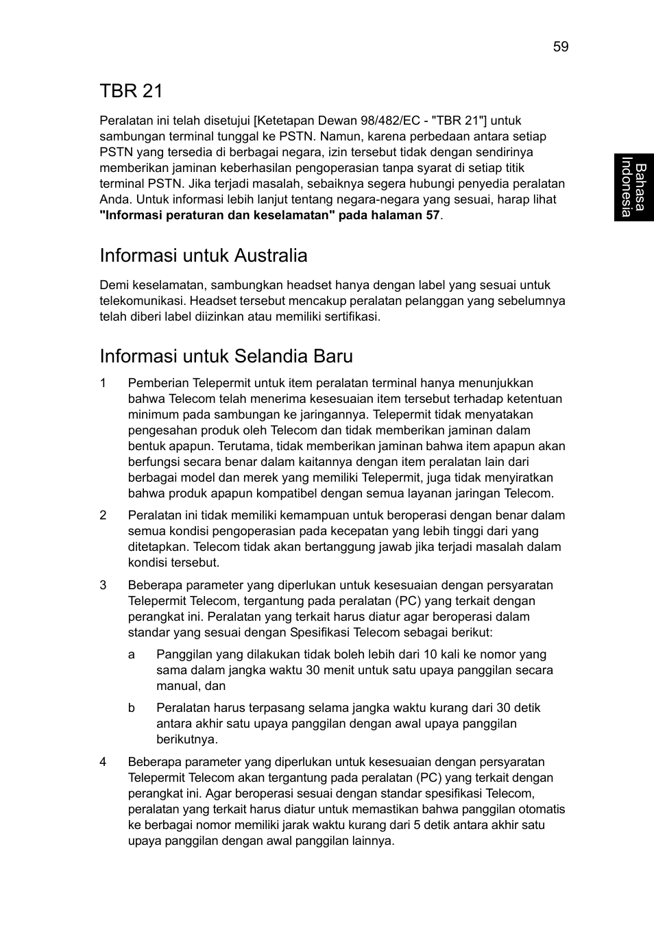 Tbr 21, Informasi untuk australia, Informasi untuk selandia baru | Acer Aspire V5-571G User Manual | Page 2397 / 2484