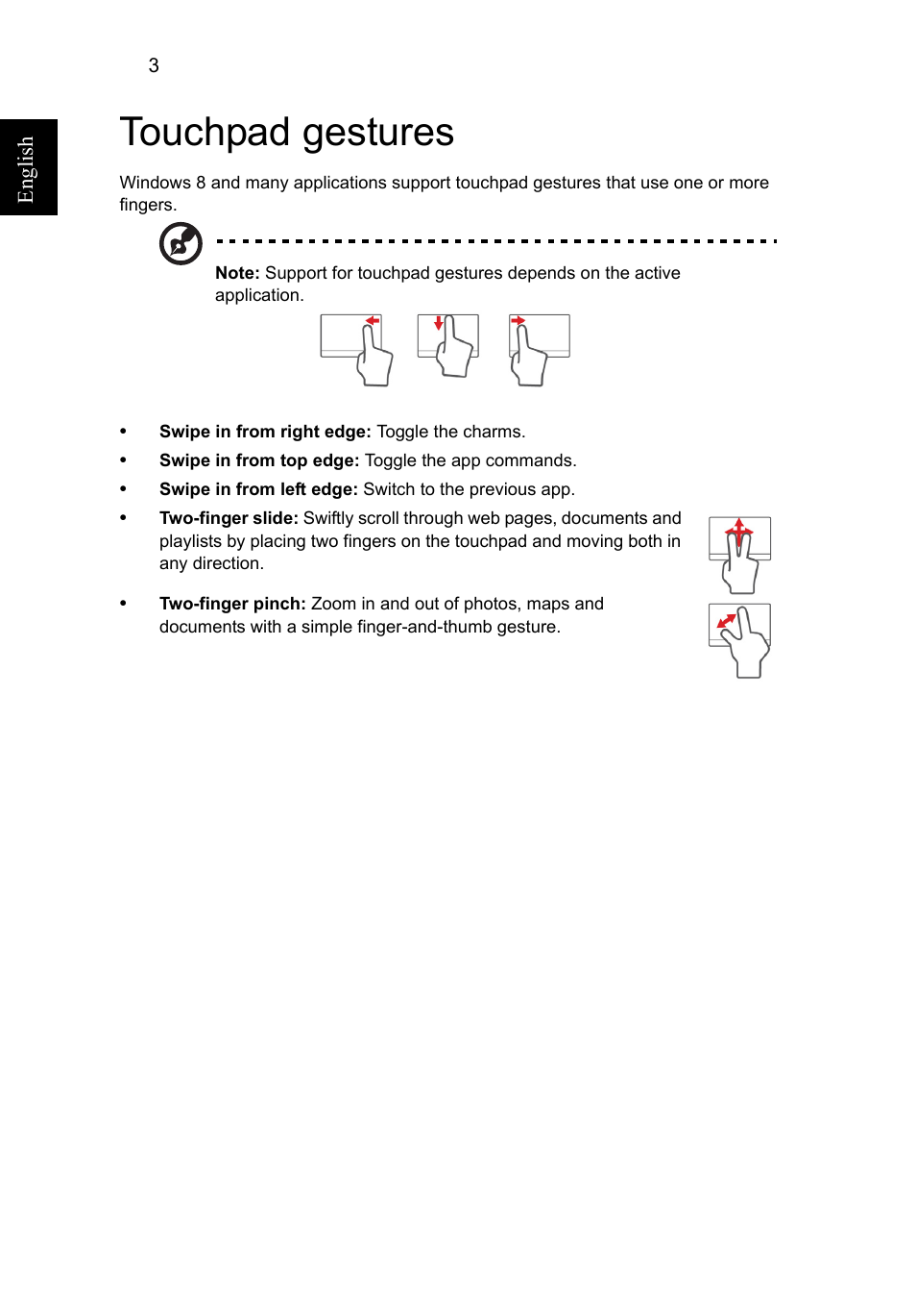 Touchpad gestures | Acer Aspire V5-571G User Manual | Page 24 / 2484