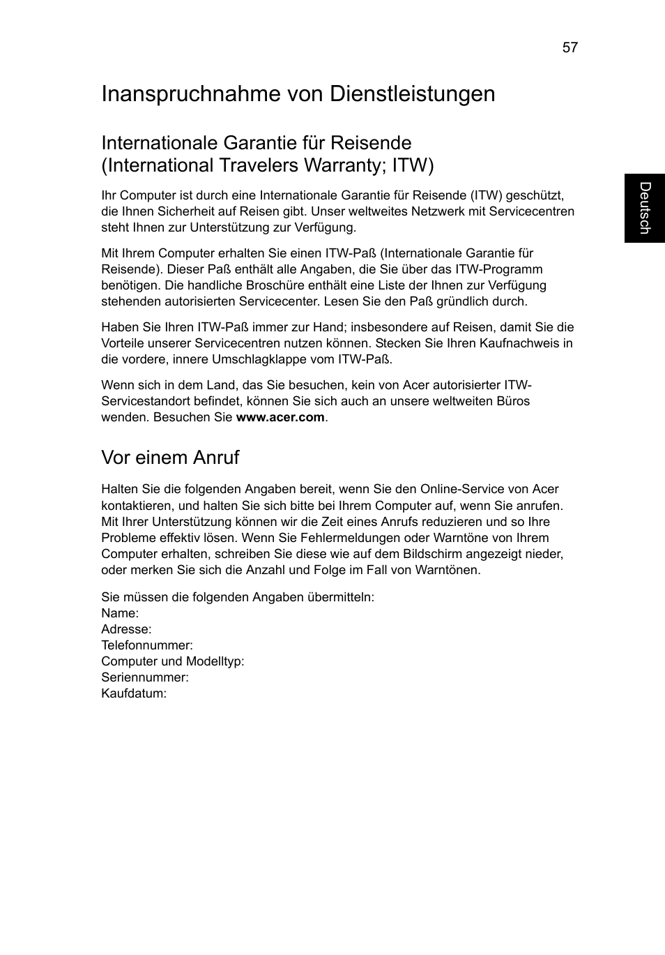 Inanspruchnahme von dienstleistungen, Vor einem anruf | Acer Aspire V5-571G User Manual | Page 251 / 2484