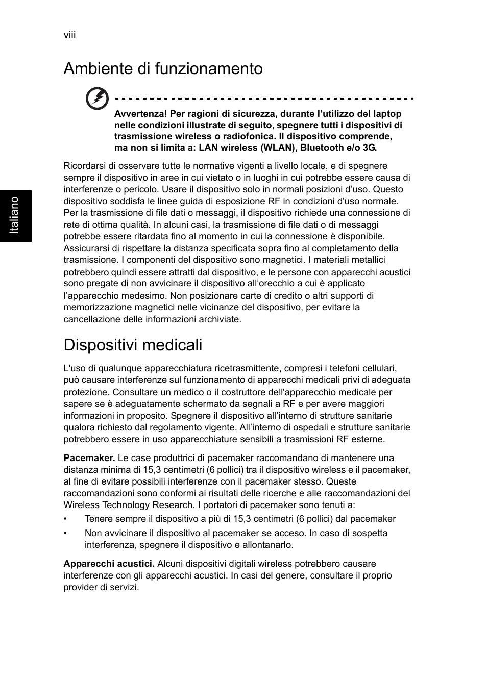 Ambiente di funzionamento, Dispositivi medicali | Acer Aspire V5-571G User Manual | Page 270 / 2484