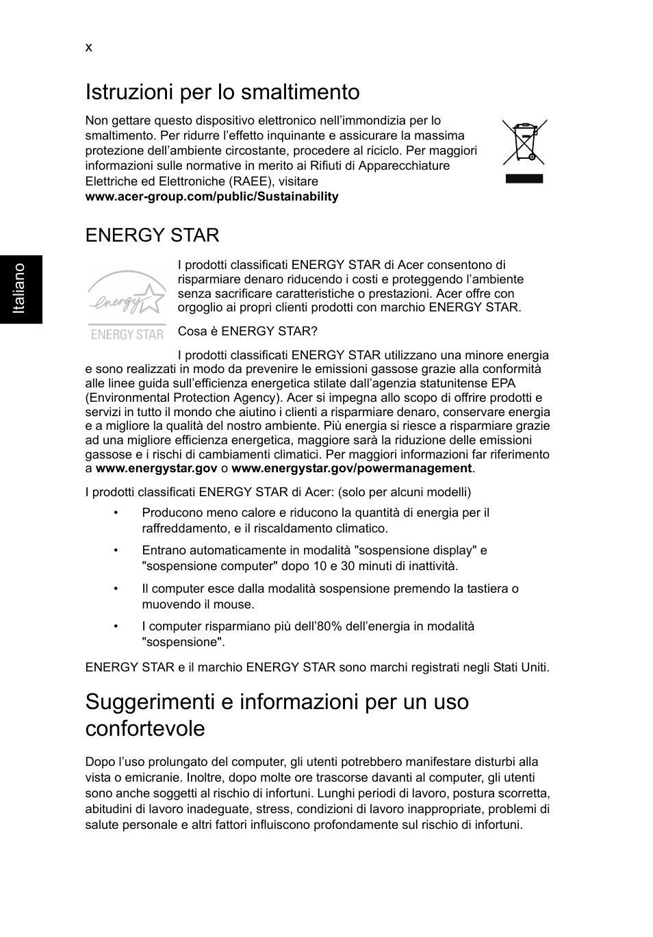 Istruzioni per lo smaltimento, Energy star | Acer Aspire V5-571G User Manual | Page 272 / 2484