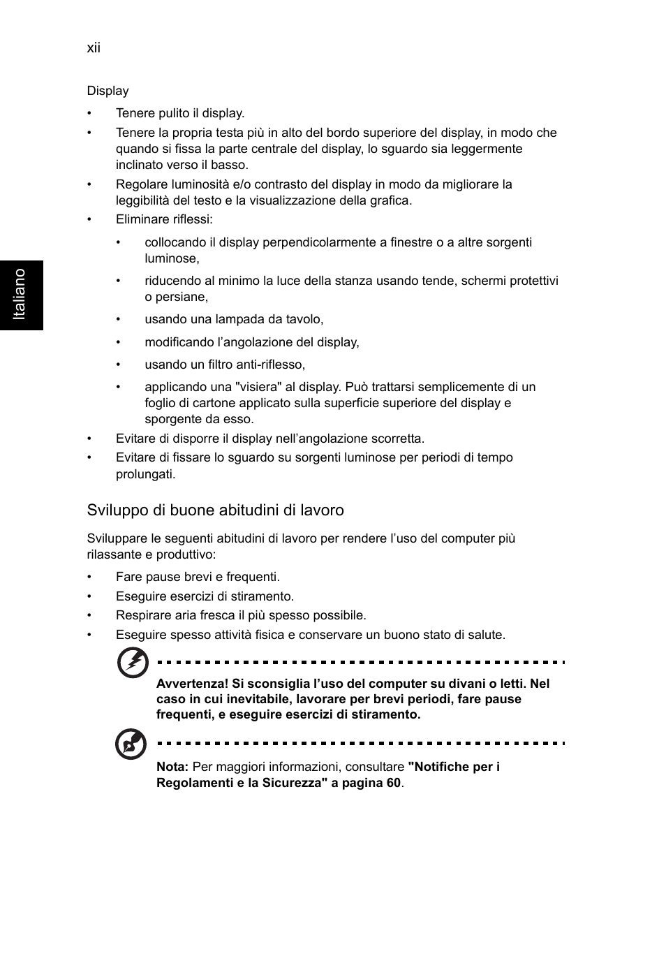 Ita liano, Sviluppo di buone abitudini di lavoro | Acer Aspire V5-571G User Manual | Page 274 / 2484