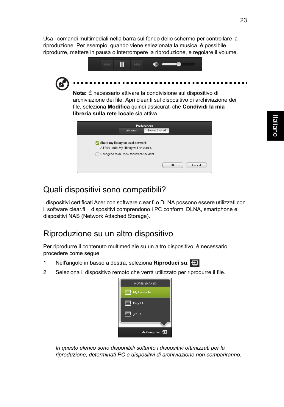 Quali dispositivi sono compatibili, Riproduzione su un altro dispositivo | Acer Aspire V5-571G User Manual | Page 305 / 2484