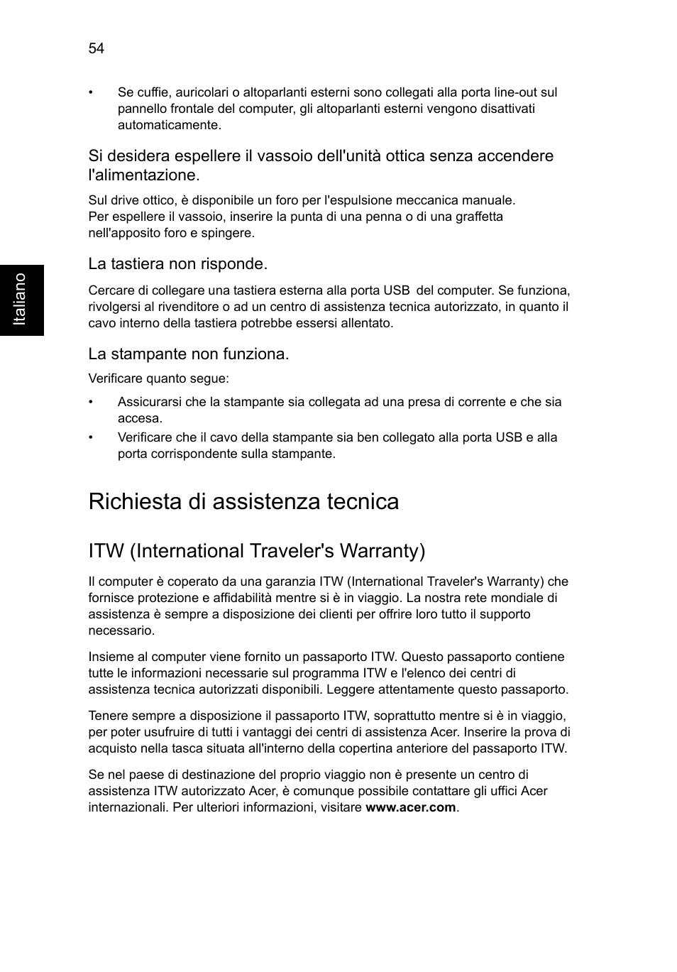 Richiesta di assistenza tecnica, Itw (international traveler's warranty) | Acer Aspire V5-571G User Manual | Page 336 / 2484