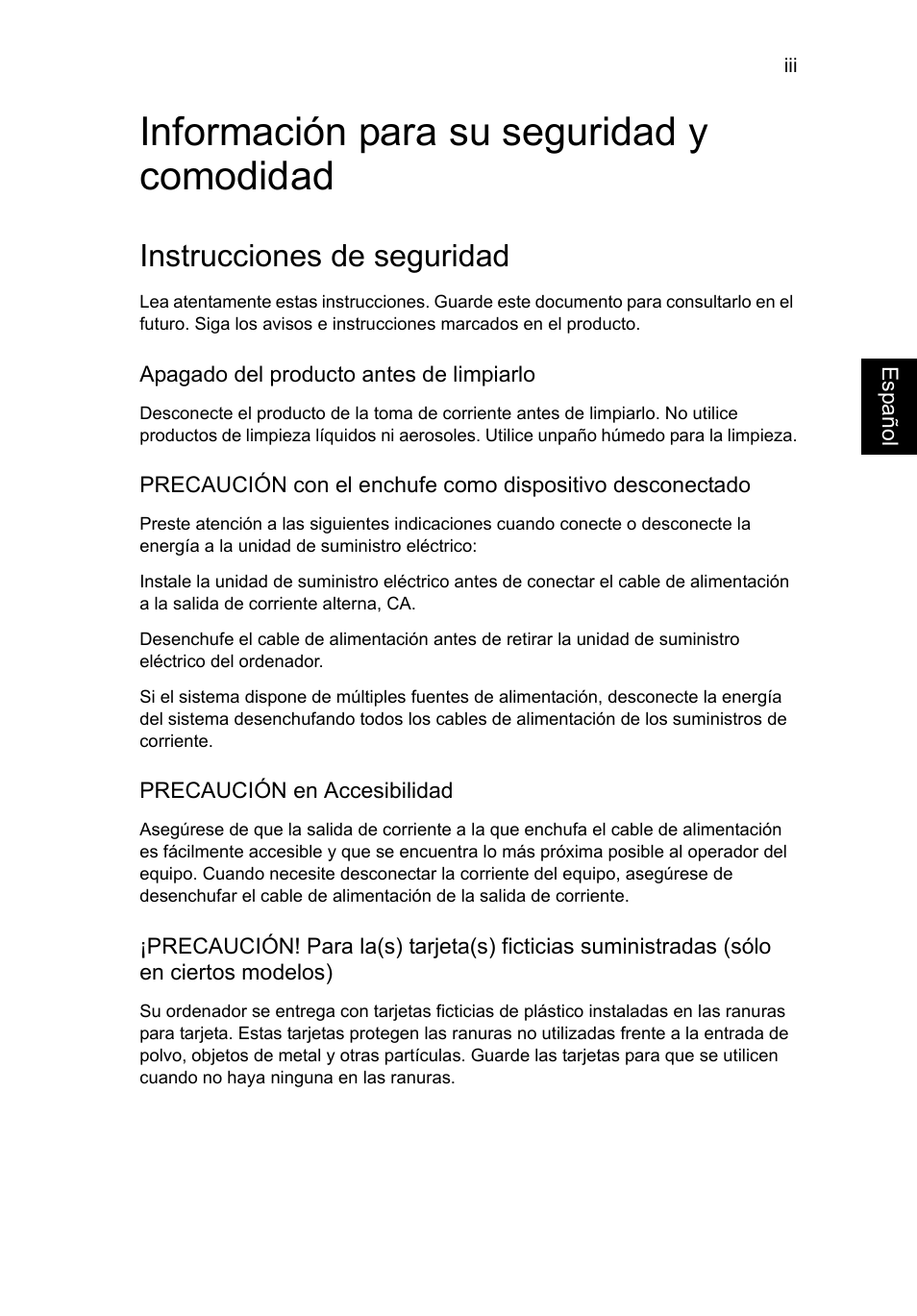 Información para su seguridad y comodidad, Instrucciones de seguridad | Acer Aspire V5-571G User Manual | Page 349 / 2484