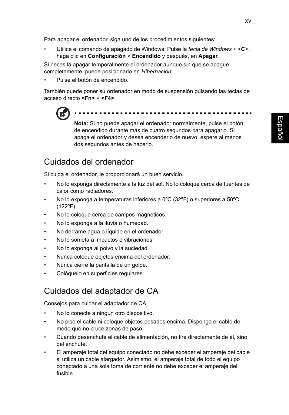 Cuidados del ordenador, Cuidados del adaptador de ca | Acer Aspire V5-571G User Manual | Page 361 / 2484