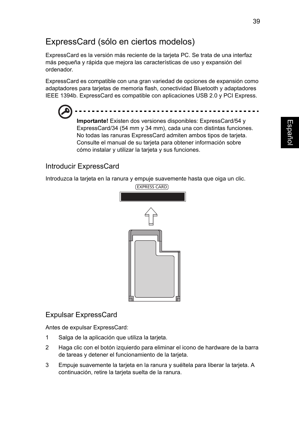 Expresscard (sólo en ciertos modelos) | Acer Aspire V5-571G User Manual | Page 405 / 2484