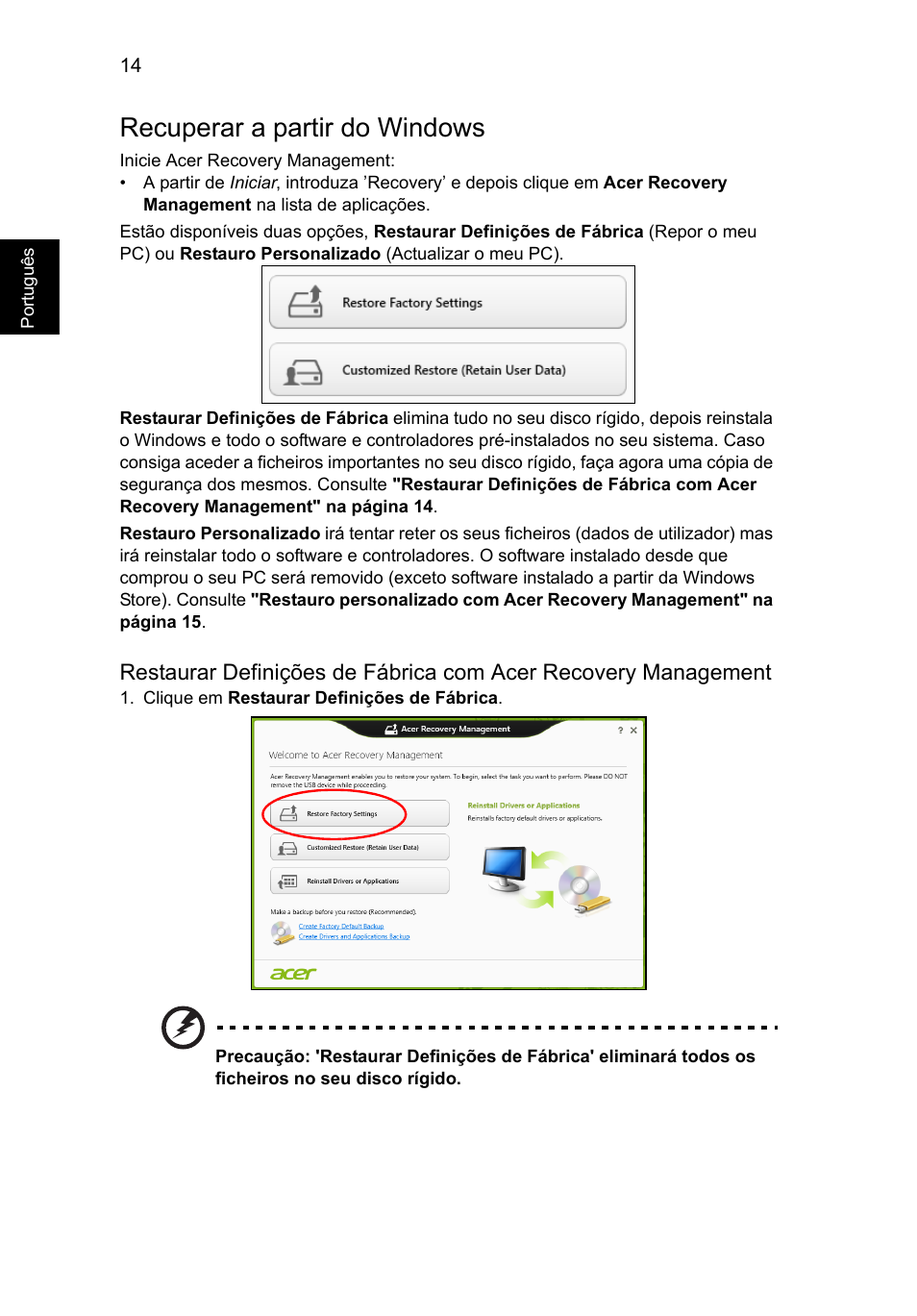 Recuperar a partir do windows | Acer Aspire V5-571G User Manual | Page 462 / 2484