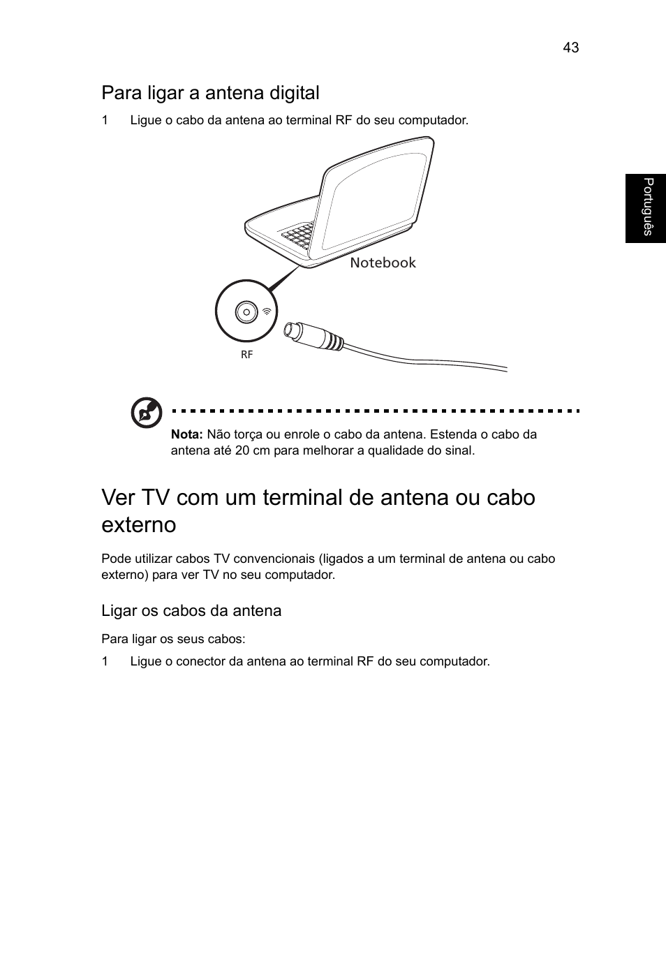 Ver tv com um terminal de antena ou cabo externo, Para ligar a antena digital | Acer Aspire V5-571G User Manual | Page 491 / 2484