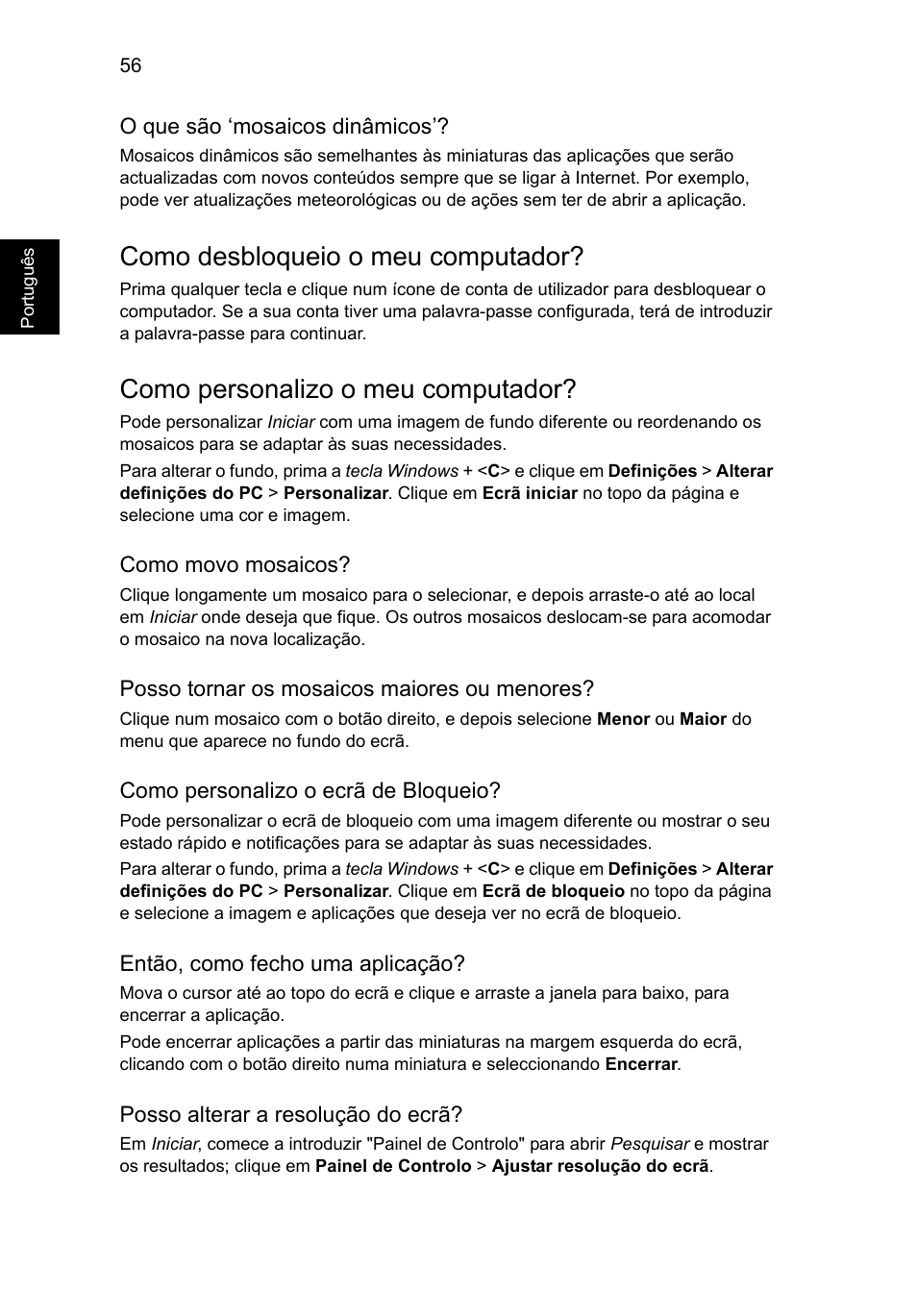 Como desbloqueio o meu computador, Como personalizo o meu computador | Acer Aspire V5-571G User Manual | Page 504 / 2484