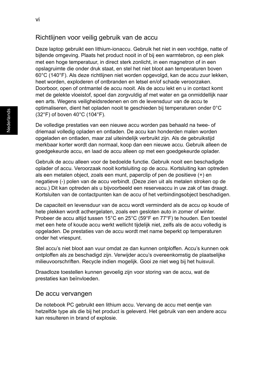 Richtlijnen voor veilig gebruik van de accu, De accu vervangen | Acer Aspire V5-571G User Manual | Page 518 / 2484