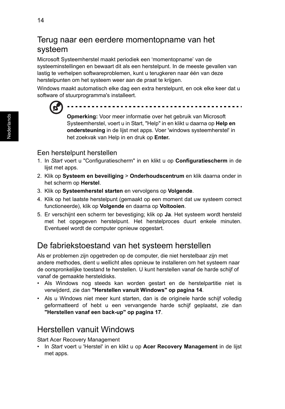 De fabriekstoestand van het systeem herstellen, Herstellen vanuit windows | Acer Aspire V5-571G User Manual | Page 546 / 2484