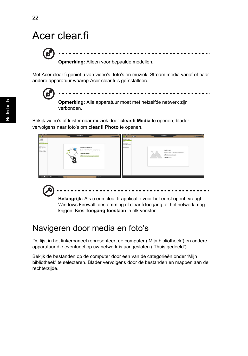 Acer clear.fi, Navigeren door media en foto’s | Acer Aspire V5-571G User Manual | Page 554 / 2484