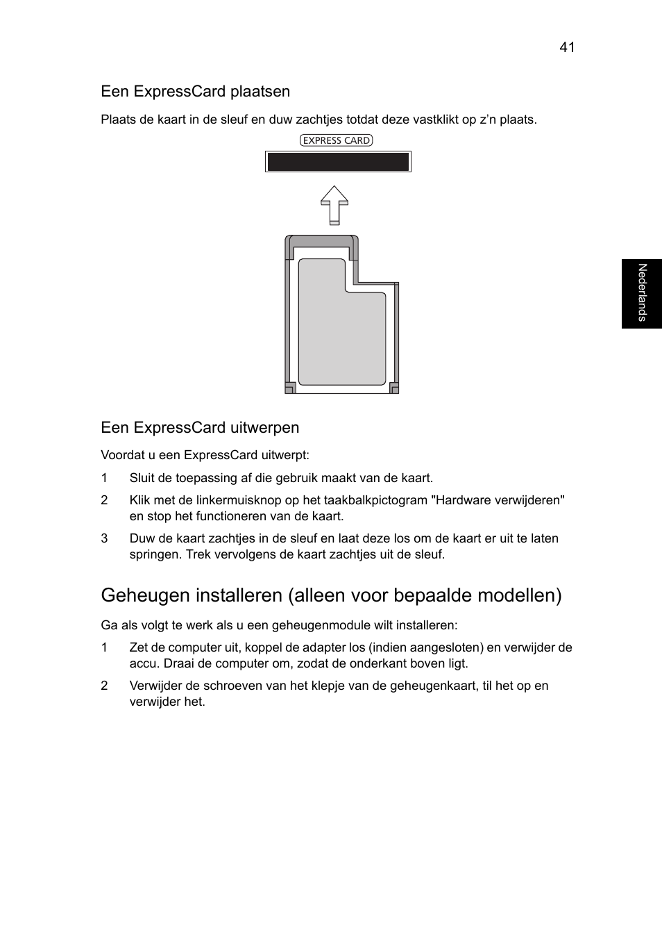 Een expresscard plaatsen, Een expresscard uitwerpen | Acer Aspire V5-571G User Manual | Page 573 / 2484