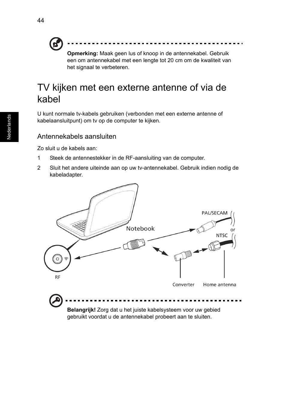 Tv kijken met een externe antenne of via de kabel | Acer Aspire V5-571G User Manual | Page 576 / 2484