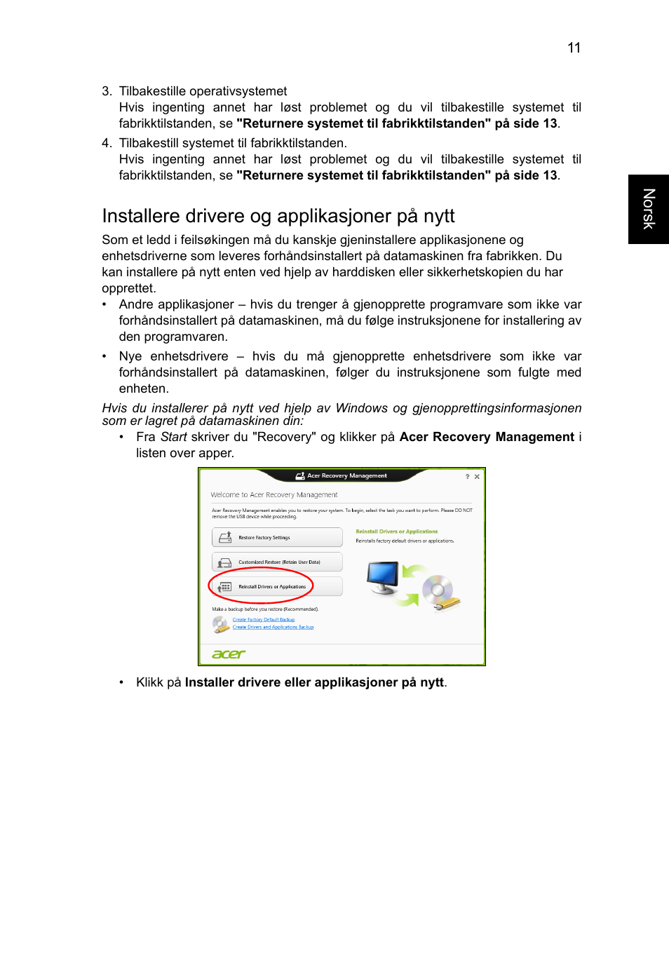 Installere drivere og applikasjoner på nytt | Acer Aspire V5-571G User Manual | Page 627 / 2484