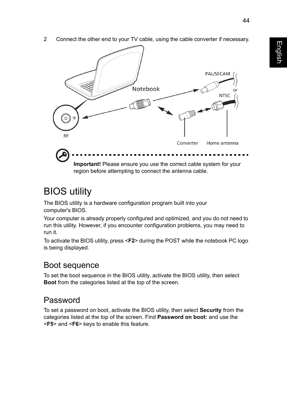 Bios utility, Boot sequence, Password | Acer Aspire V5-571G User Manual | Page 65 / 2484