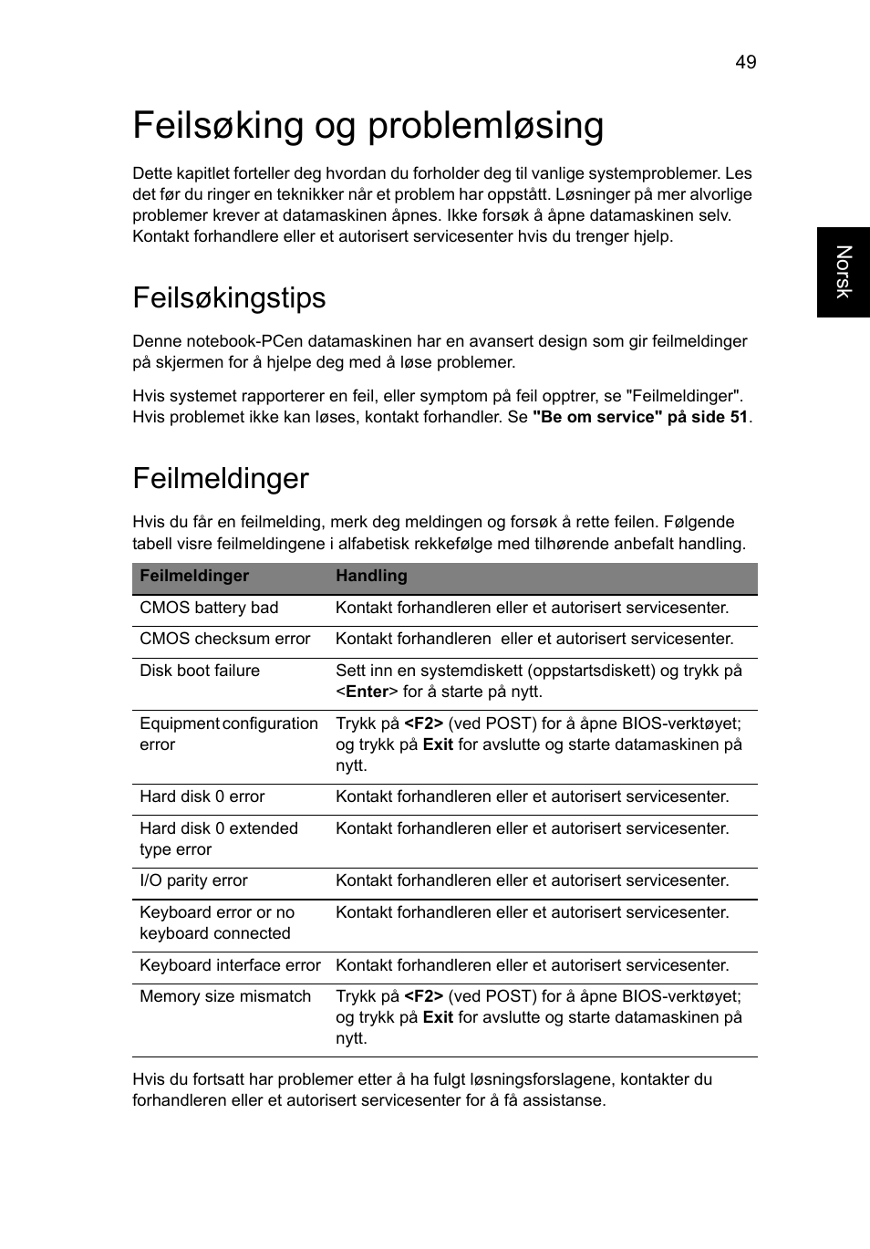 Feilsøking og problemløsing, Feilsøkingstips, Feilmeldinger | Acer Aspire V5-571G User Manual | Page 665 / 2484