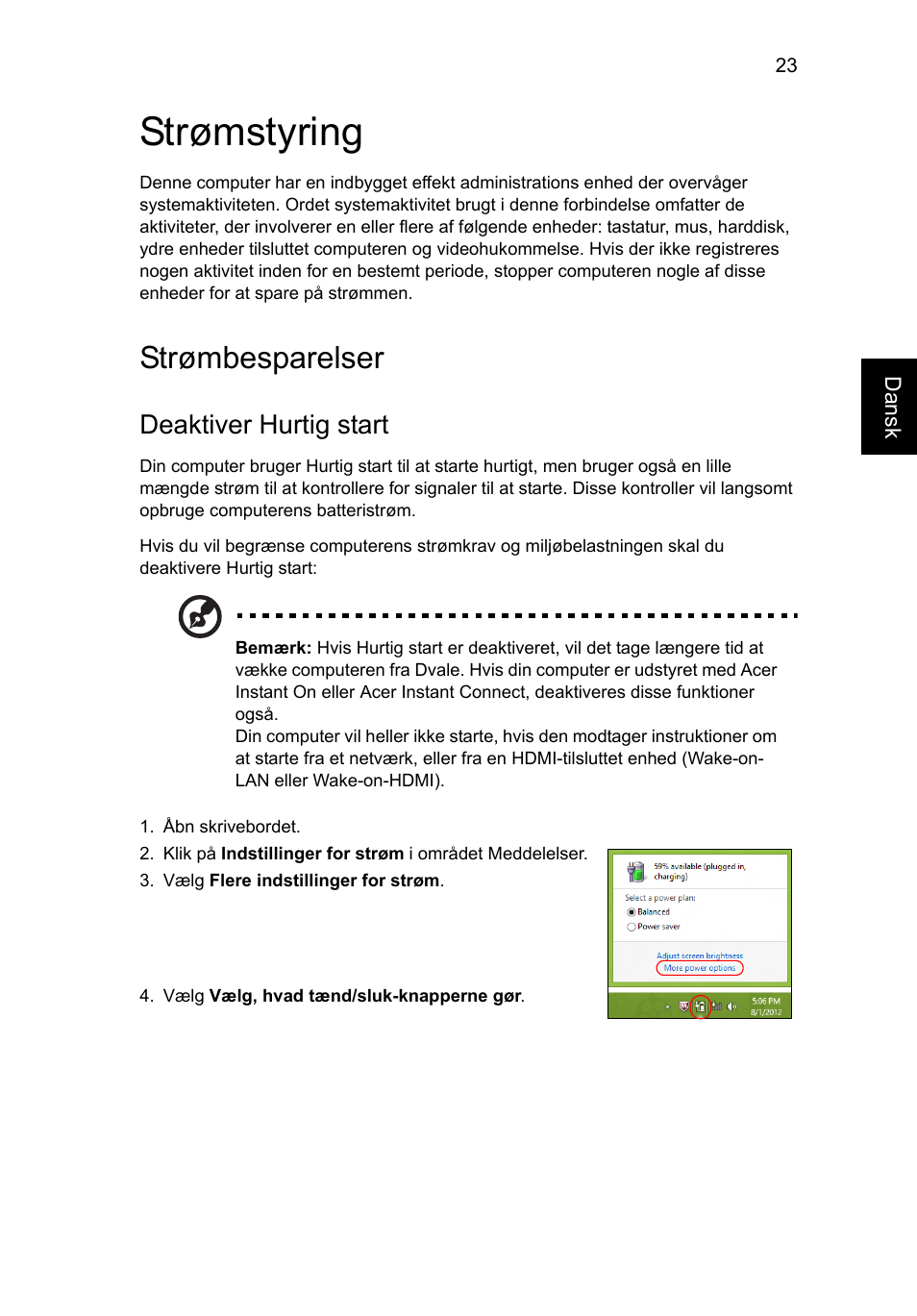 Strømstyring, Strømbesparelser, Deaktiver hurtig start | Acer Aspire V5-571G User Manual | Page 719 / 2484