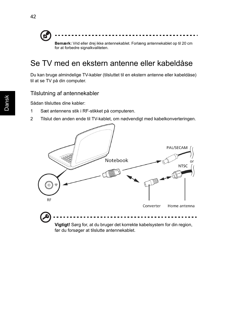 Se tv med en ekstern antenne eller kabeldåse | Acer Aspire V5-571G User Manual | Page 738 / 2484