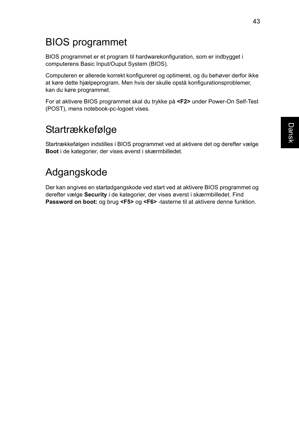 Bios programmet, Startrækkefølge, Adgangskode | Acer Aspire V5-571G User Manual | Page 739 / 2484