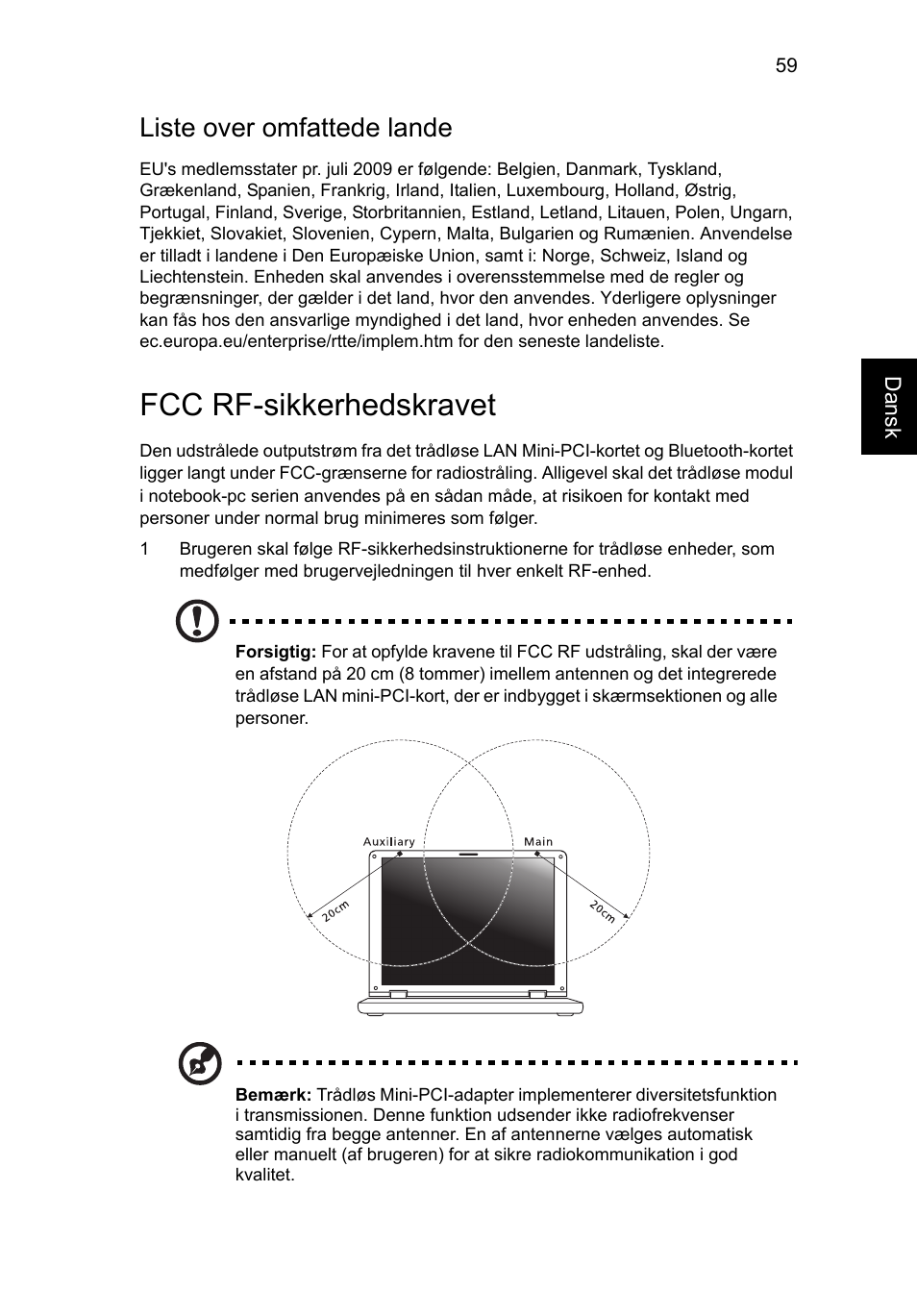 Fcc rf-sikkerhedskravet, Liste over omfattede lande | Acer Aspire V5-571G User Manual | Page 755 / 2484