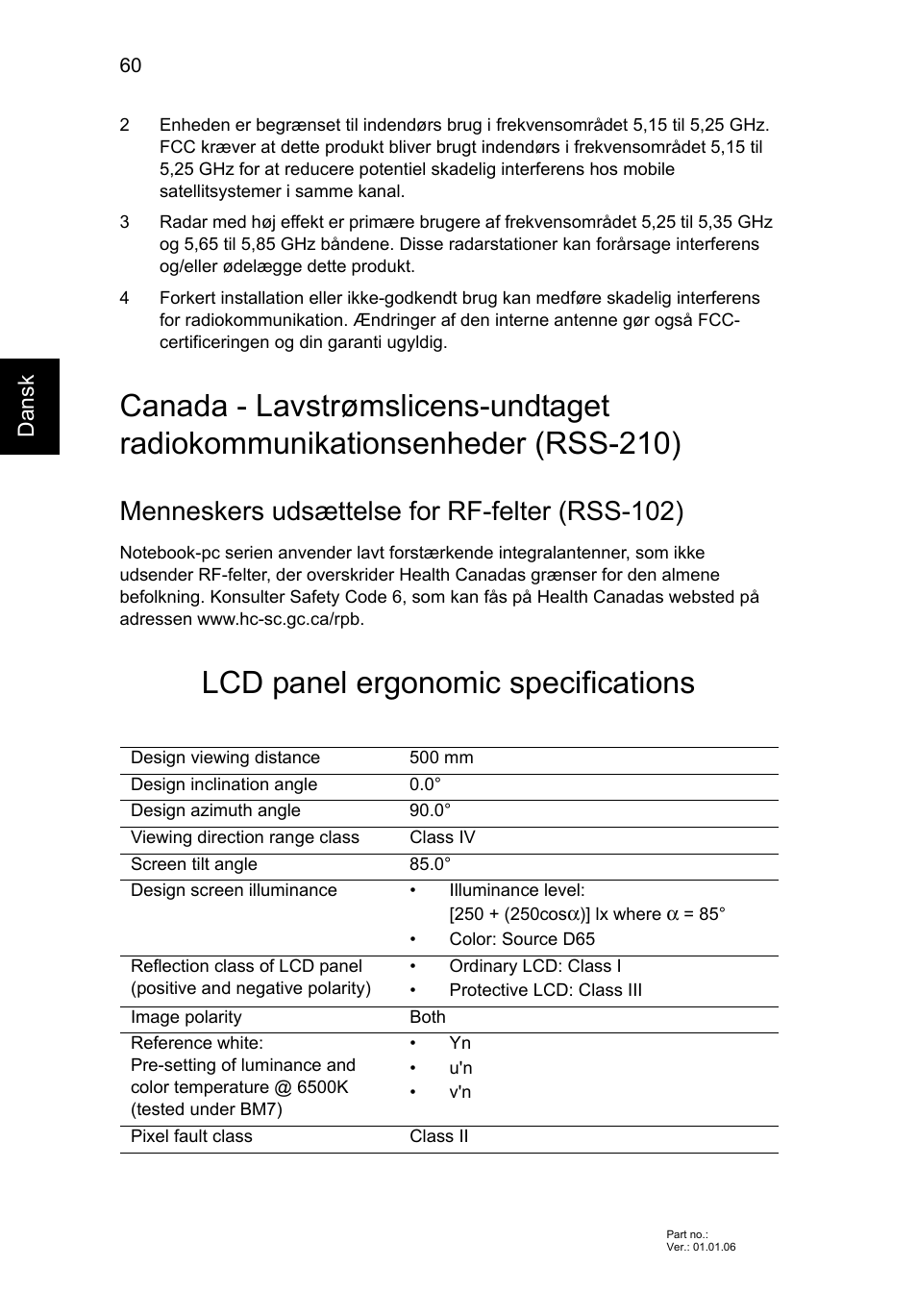 Lcd panel ergonomic specifications, Menneskers udsættelse for rf-felter (rss-102) | Acer Aspire V5-571G User Manual | Page 756 / 2484