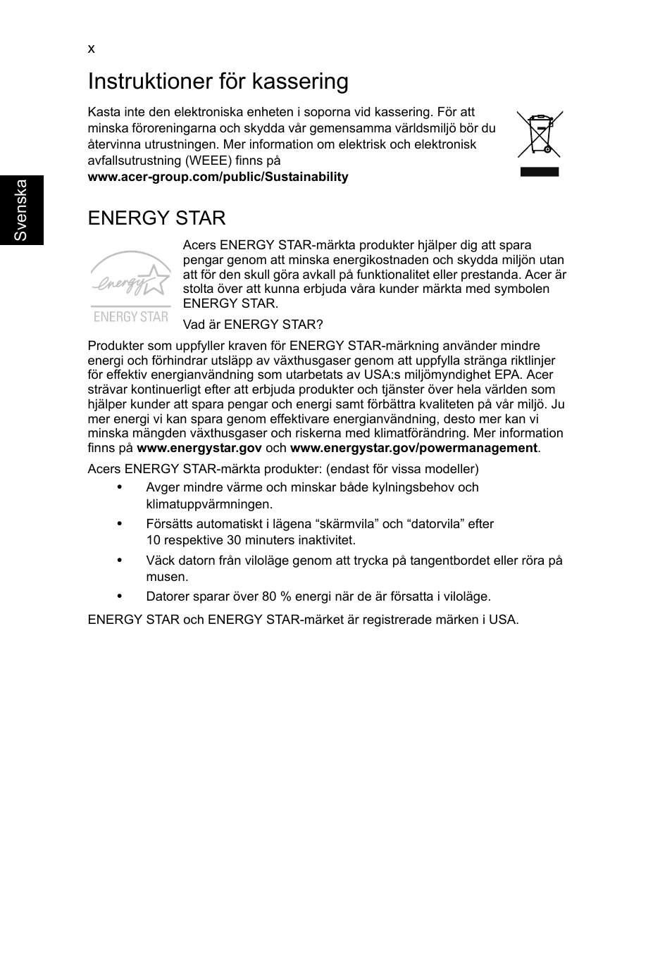 Instruktioner för kassering, Energy star | Acer Aspire V5-571G User Manual | Page 766 / 2484