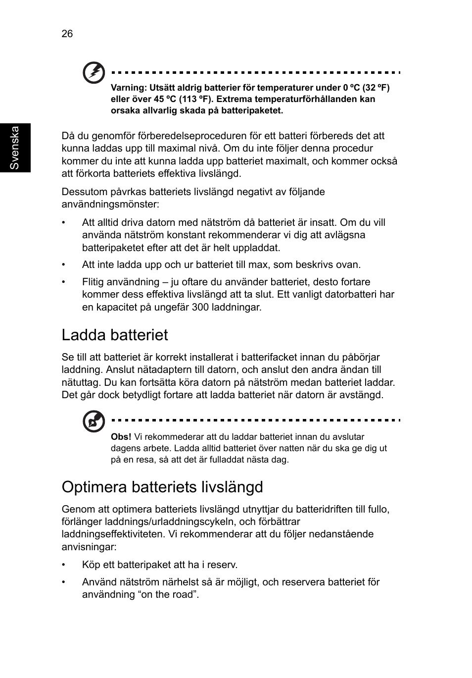 Ladda batteriet, Optimera batteriets livslängd | Acer Aspire V5-571G User Manual | Page 802 / 2484