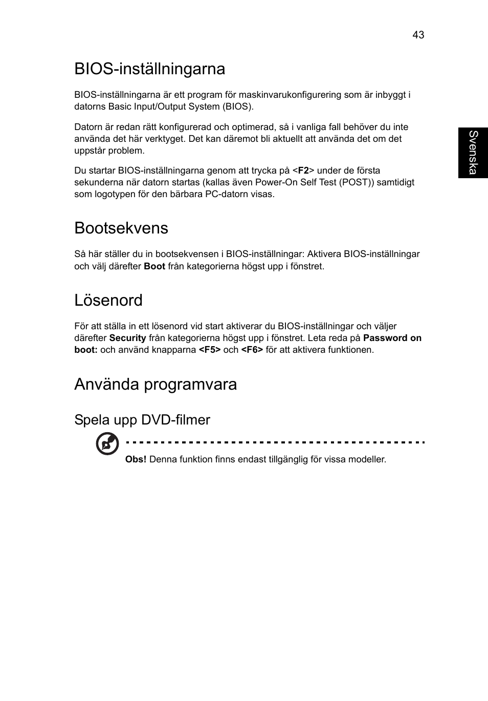 Bios-inställningarna, Använda programvara, Bootsekvens | Lösenord, Spela upp dvd-filmer | Acer Aspire V5-571G User Manual | Page 819 / 2484