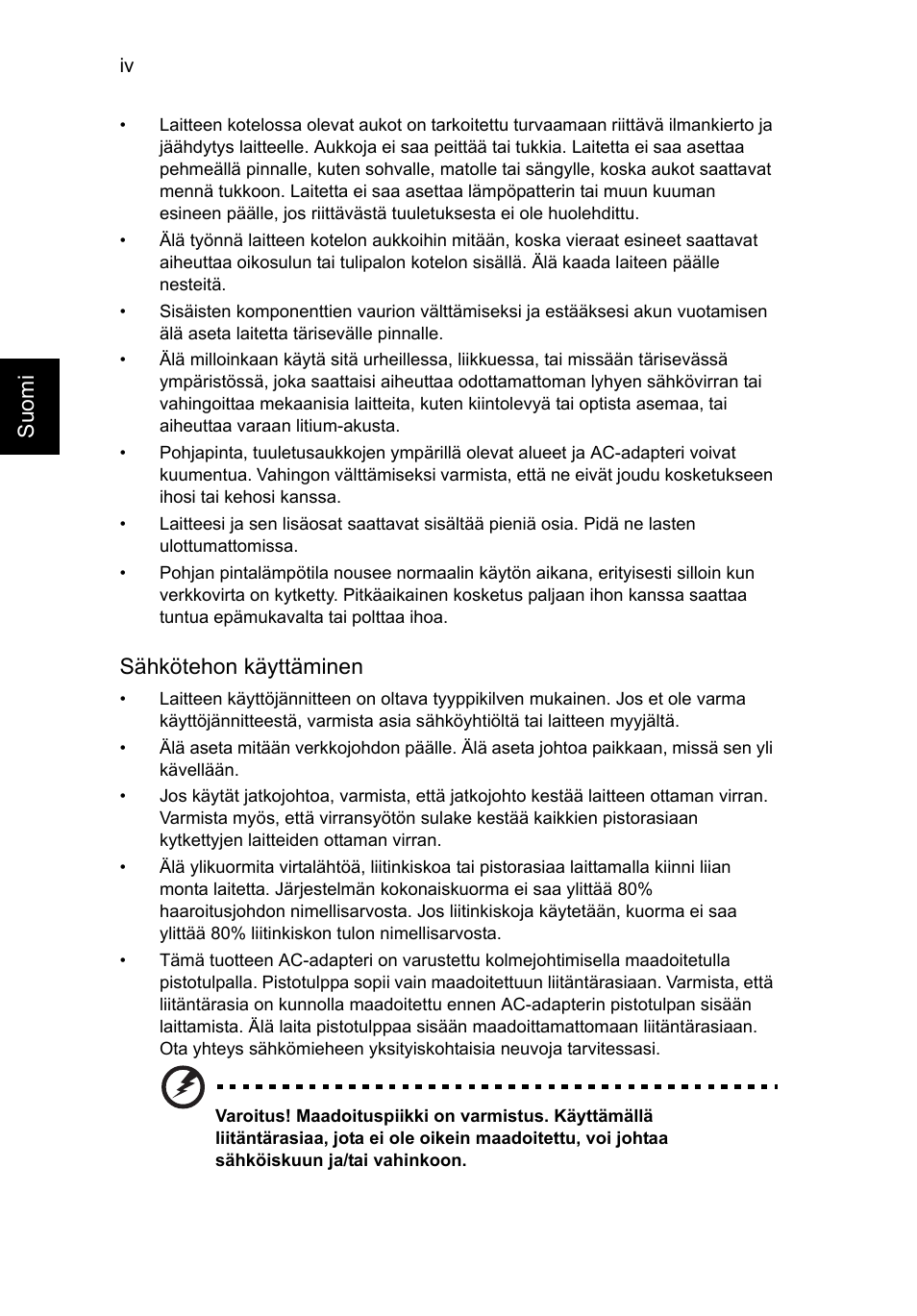 Su omi, Sähkötehon käyttäminen | Acer Aspire V5-571G User Manual | Page 842 / 2484