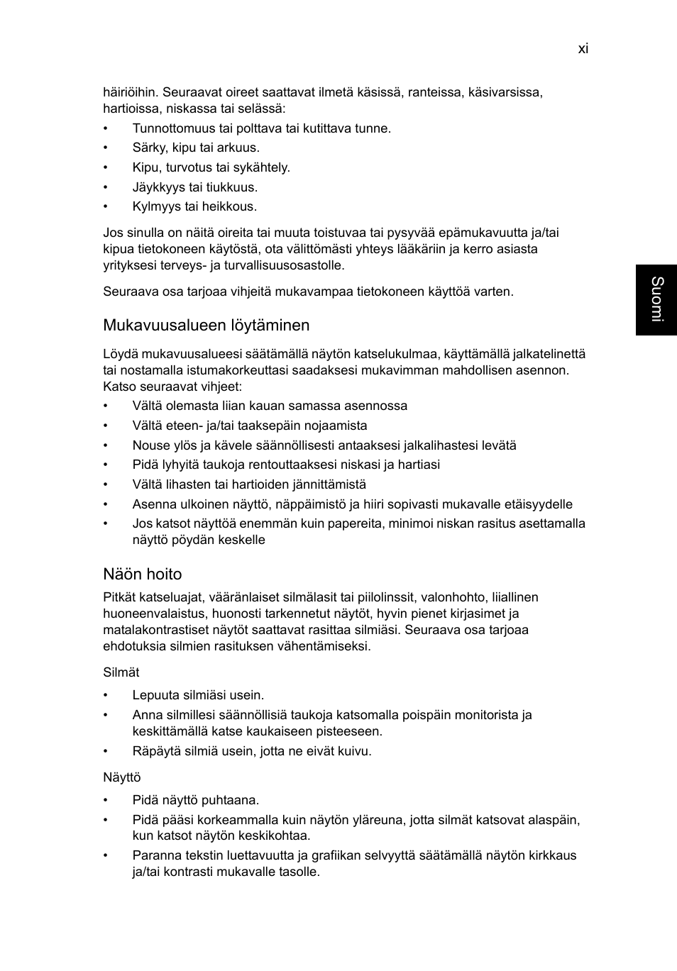 Suom i, Mukavuusalueen löytäminen, Näön hoito | Acer Aspire V5-571G User Manual | Page 849 / 2484