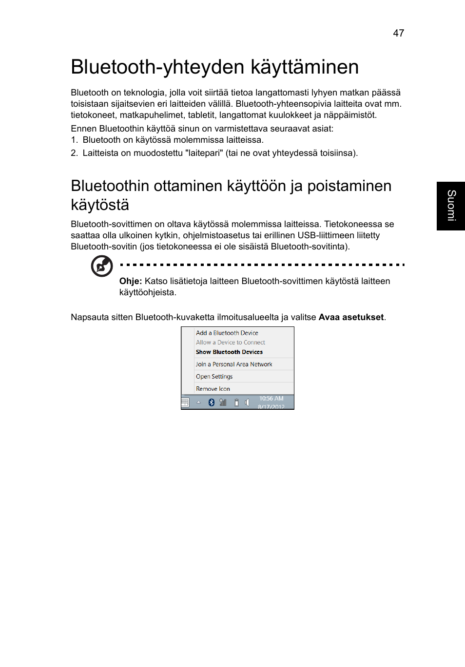 Bluetooth-yhteyden käyttäminen | Acer Aspire V5-571G User Manual | Page 905 / 2484