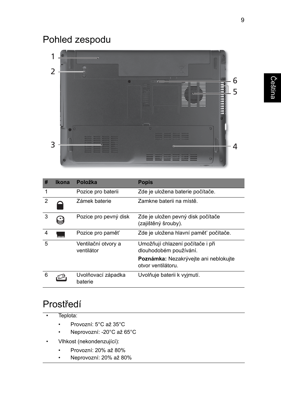 Pohled zespodu, Prostředí, Pohled zespodu prostředí | Acer Aspire 4741ZG User Manual | Page 153 / 313