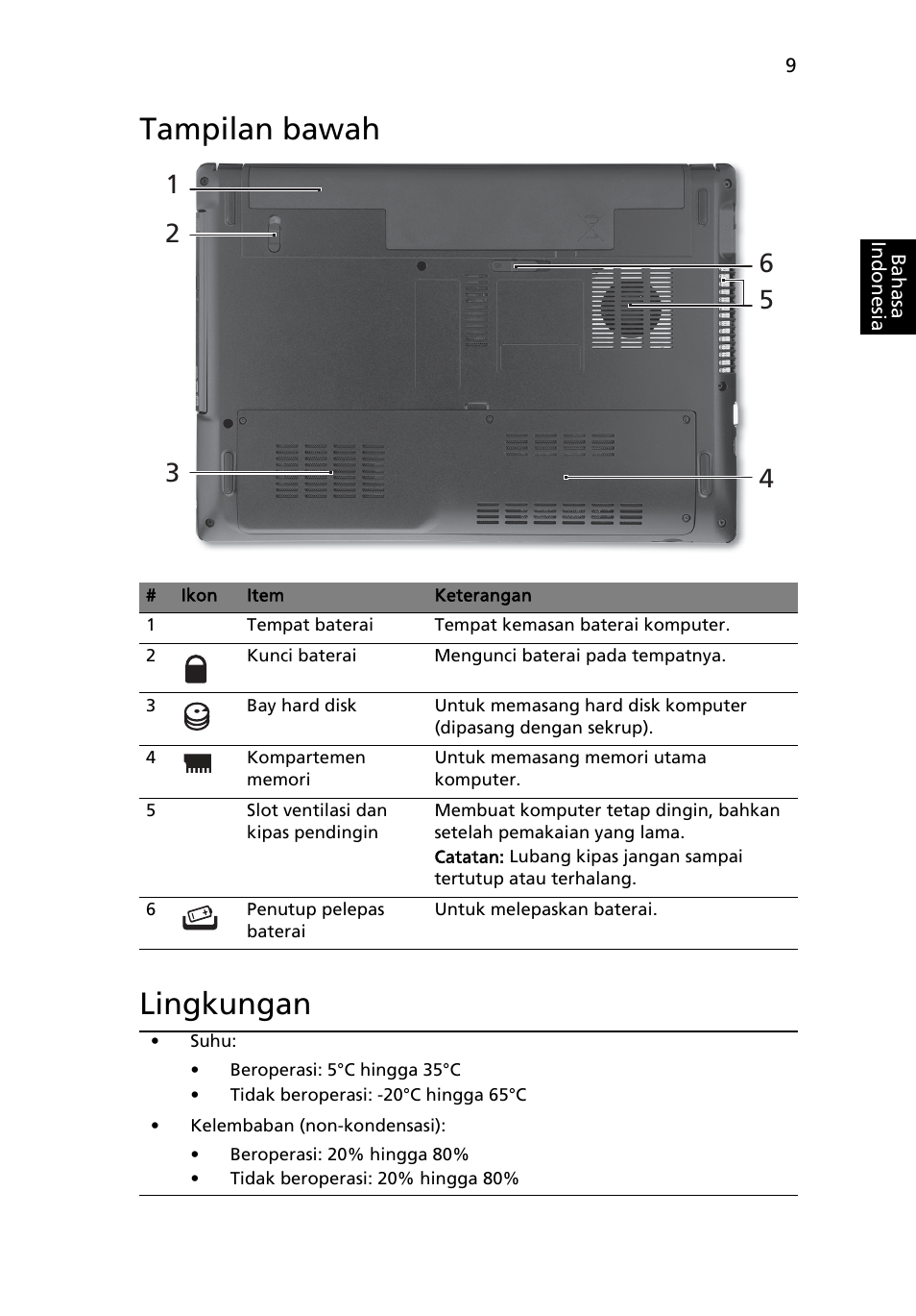 Tampilan bawah, Lingkungan, Tampilan bawah lingkungan | Acer Aspire 4741ZG User Manual | Page 303 / 313