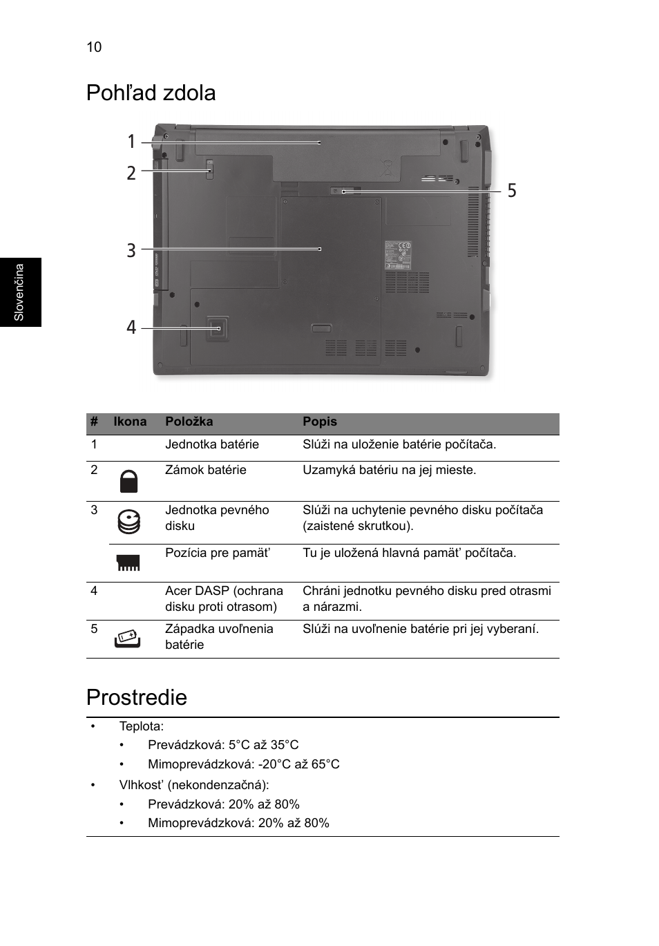 Pohľad zdola, Prostredie, Pohľad zdola prostredie | Acer TravelMate 8572Z User Manual | Page 164 / 314