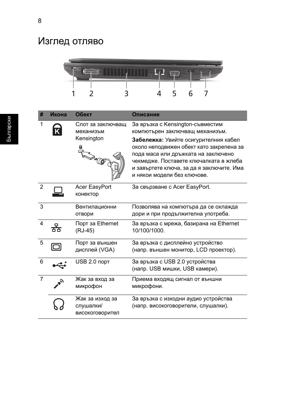 Изглед отляво | Acer TravelMate 8572Z User Manual | Page 202 / 314