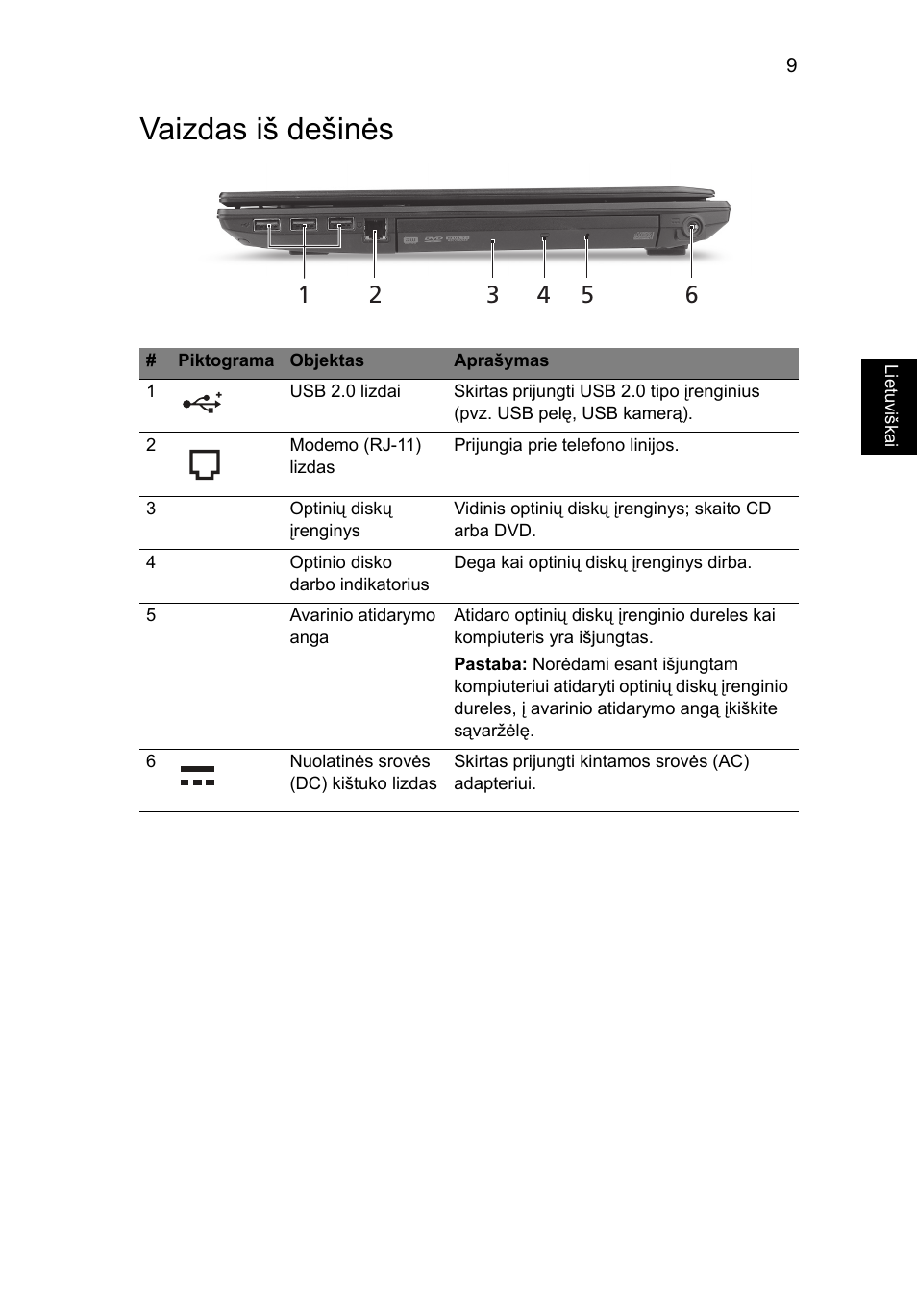 Vaizdas iš dešinės | Acer TravelMate 8572Z User Manual | Page 233 / 314