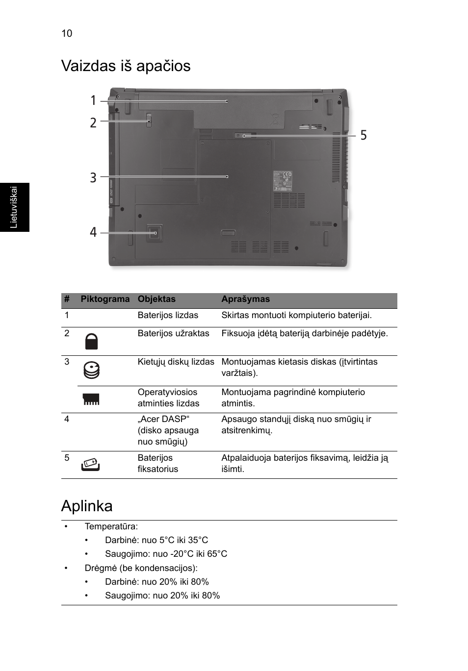 Vaizdas iš apačios, Aplinka, Vaizdas iš apačios aplinka | Acer TravelMate 8572Z User Manual | Page 234 / 314