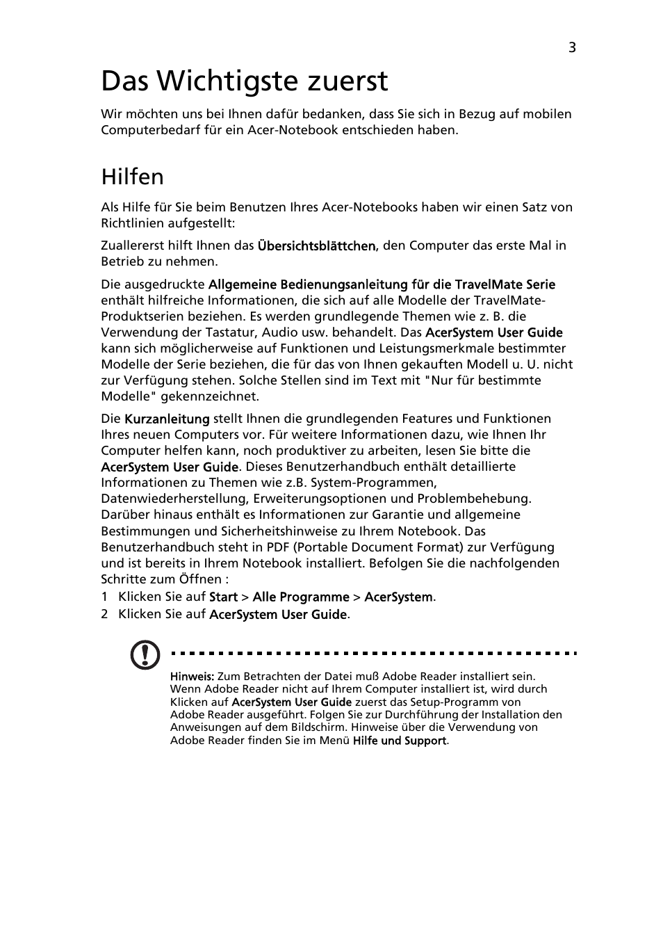 Das wichtigste zuerst, Hilfen | Acer TravelMate 8572Z User Manual | Page 25 / 314