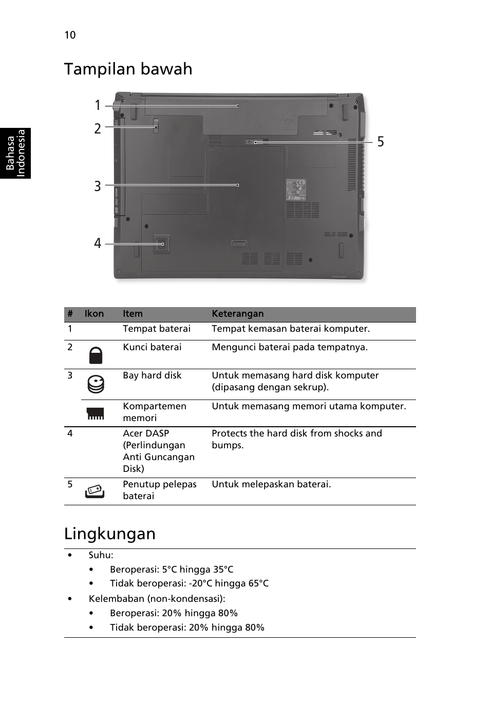 Tampilan bawah, Lingkungan, Tampilan bawah lingkungan | Acer TravelMate 8572Z User Manual | Page 304 / 314