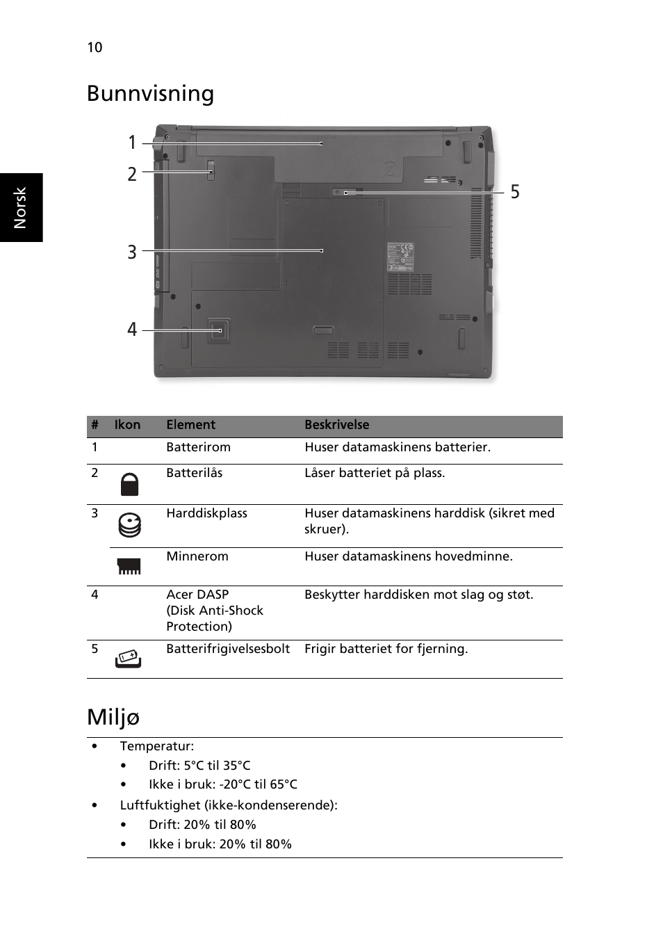 Bunnvisning, Miljø, Bunnvisning miljø | Acer TravelMate 8572Z User Manual | Page 84 / 314