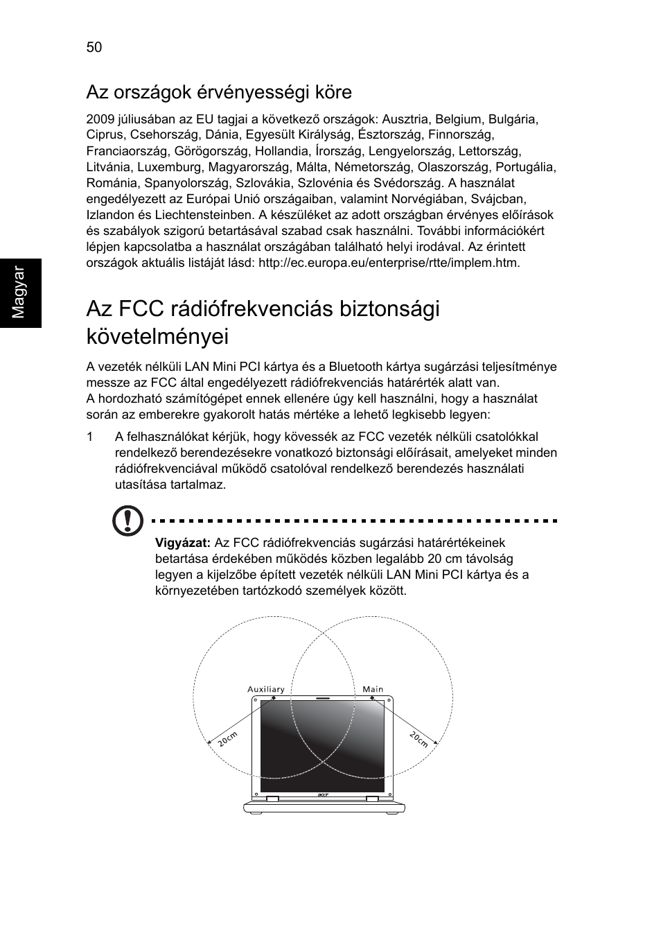 Az fcc rádiófrekvenciás biztonsági követelményei, Az országok érvényességi köre | Acer Aspire 5745DG User Manual | Page 1012 / 2217